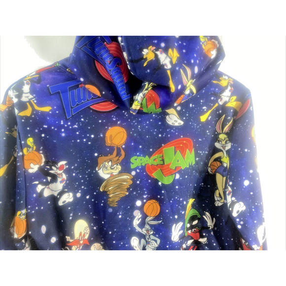 Space Jam Tune Squad Crop Top Hoodie Rare Size Juniors XL 44" Chest 18" Length - Picture 15 of 16